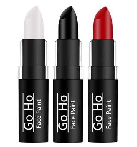 Go Ho 3 Pack Makeup Clown & Face Paint Sticks - White, Black, Red for Halloween & SFX