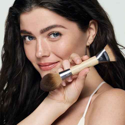 EcoTools Sculpt + Bronze Dual-Ended Makeup Brush, Fluffy Bronzer & Dense Contour Brush for Liquid, Cream & Powder Face Makeup, Travel-Friendly, Vegan & Cruelty-Free, Eco-Friendly Handle, 1 Count