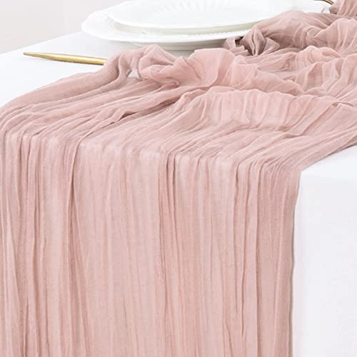 Socomi Cheesecloth Table Runner 10ft Gauze Boho Rustic Dusty Pink Cheese Cloth Table Runner for Wedding Bridal Shower Fall Thanskgiving Decoration