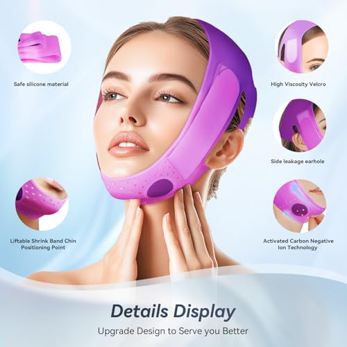 Chin Strap Soft Silicone V-Line Lifting Mask, Reusable Face Lift for Women Men Anti Snoring Devices for Home Working Travel Yoga (Royal Purple) 01