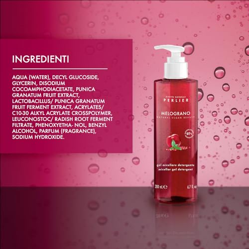 Perlier ? Pomegranate Face Cleansing Micellar Gel, 6.7 fl oz, Antioxidant-Rich Cleanser with Bio-Fermented Pomegranate, Gently Removes Makeup and Impurities, Alcohol-Free, All Skin Types