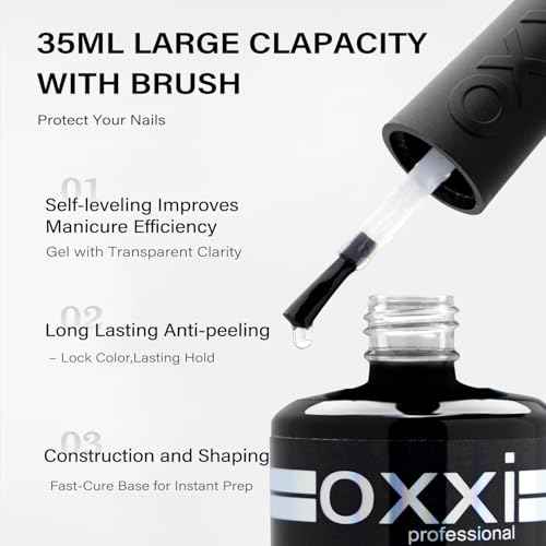 OXXI Professional 35ML Professional Rubber Base Gel Tpo Hema Free,Extra Thick Long-Lasting Nail Extension Builder Gel for Manicure,3X Volume Salon-Grade Chip Resistant Base Coat Gel Polish