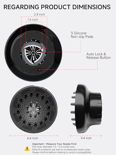 Universal Hair Diffuser Attachment for Curly Hair, 1.5-2.4"