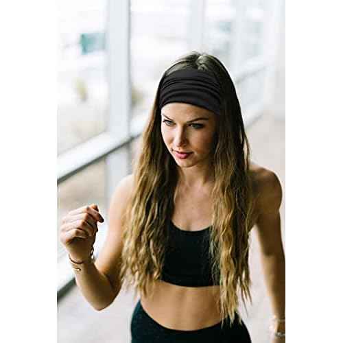 Huachi Wide Headbands for Women Black Stylish Head Wraps Boho Thick Hairbands Large African Sport Yoga Turban Headband Hair Accessories (Pack of 4)
