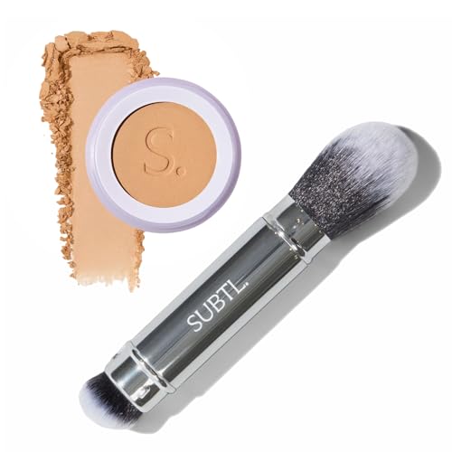 Subtl Beauty BB Powder + Dual-Ended Face Brush ? Light 2W, 6.3g ? Talc-Free Powder Foundation with Buildable Coverage, Skin-Like Finish, Hydrating Formula, Travel-Friendly Brush