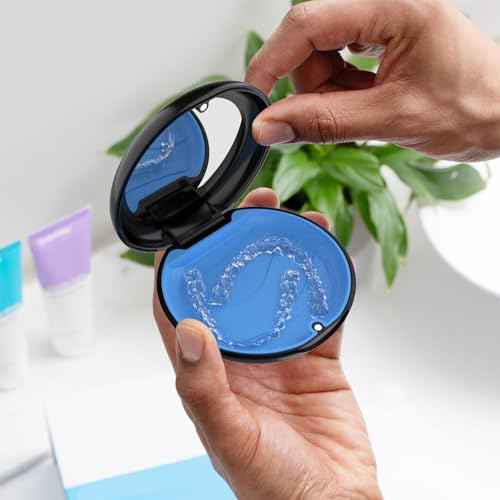 2Pack Retainer Case with Mirror, Compatible with Invisalign, Orthodontic Aligner Case with Removal Tool and Brush, Black