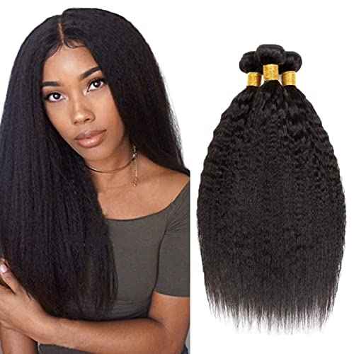 10 12 14 Inch #1B Yaki Straight Bundles Human Hair 3 Bundles Brazilian Remy Hair 100 Grams/Bundle 10A Grade Unprocessed Virgin Hairs Kinky Straight Bundle Weaves Extensions