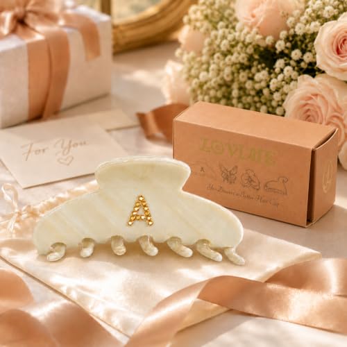 Personalized Initial A Hair Claw Clip - Large Acetate with Rhinestones