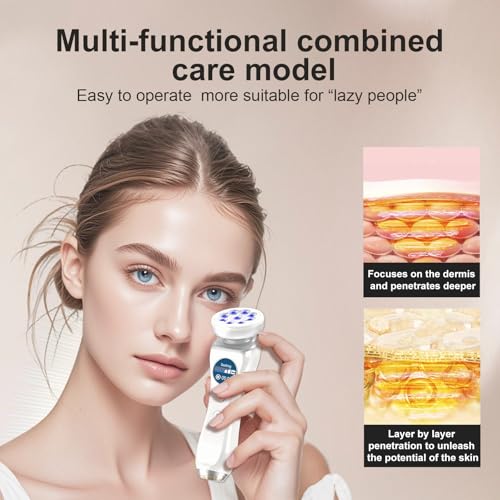 5-in-1 Beauty Massager for Face and Neck, Facial Massager for Skin Care, Red Light, Thermal, and Vibration Technologies, Improve, Firm,Tightening and Smooth Has Skin Detection Function