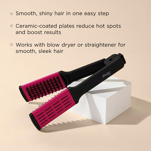Diane Ceramic Straightening Brush with Nylon Bristles for Smoothing and Styling Thick Coarse Hair, Double-Sided Hair Straightener Brush, 2-in-1 Smoothing Hair Brush, Gently Removes Tangles