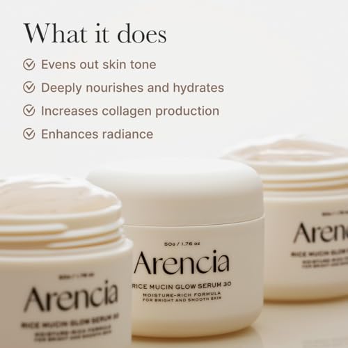 Arencia Rice Mucin Overnight Glow Face Mask Serum 30, 1.76 oz, Plumps Skin with Hyaluronic Acid (Pack of 2)