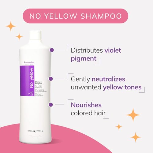 Fanola No Yellow Purple Shampoo - Purple Color Depositing Shampoo for Blondes, Bleached & Grey Hair - Formulated with Violet Pigment to Remove Brassy Tones from Hair - 33.8 Fl oz / 2 Pack