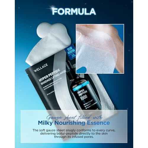 WELLAGE Hyper Peptide Bandage Lifting Mask ? Korean Pore Lifting & Elasticity Mask Sheet with Peptides, PDRN and Hyaluronic Acid- Pure Cotton Gauze Sheet - Korean Skincare, 5 Sheets