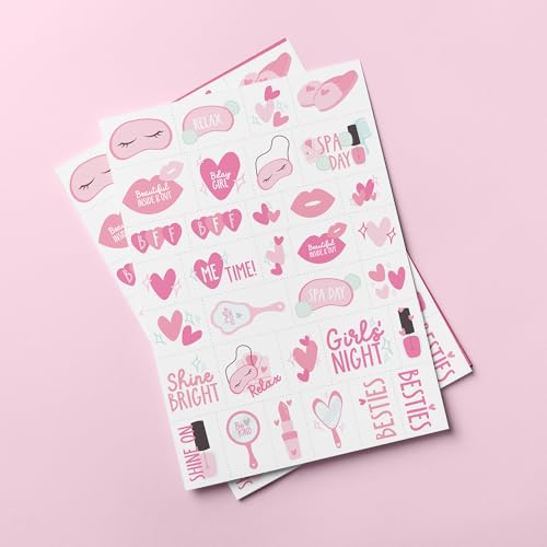 Spa Party Temporary Tattoos - 66 Kids Temporary Tattoos | Perforated Sheet for Easy Tear & Share | Slumber or Spa Party Favors, Girls Night, Pajama Birthday or Sleepover Supplies