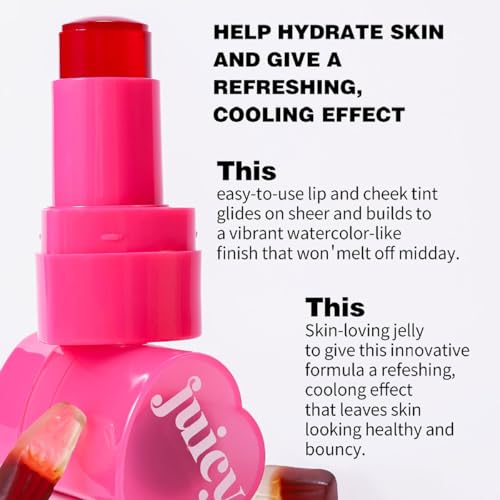 Multi-Use Water Jelly Tint Stick Sheer Lip & Cheek Stain Finish, 3-In-1 Cheek Blush & Eyeshadow & Lip Tinted Long-Lasting Moisture - 1,000+ Swipes Per Stick (03+04, 0.64oz)