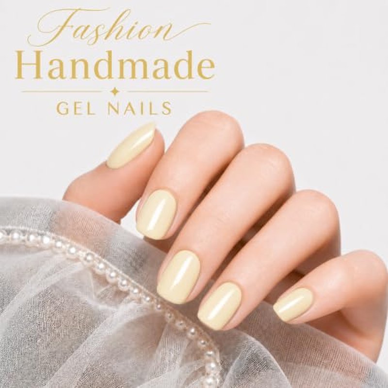 Handmade Squoval Press On Nails Set - Pastel Yellow Acrylic, 24 Pcs