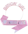 Pink Glitter Birthday Sash and Tiara Set for Women