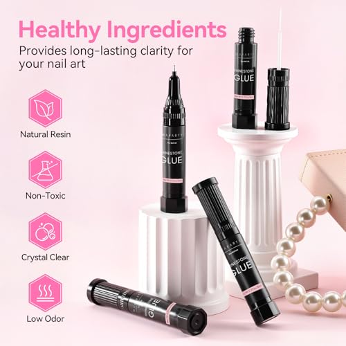 Makartt Nail Rhinestone Glue Gel 8ml*4 with Precision Brush & Tip - Gem Grip