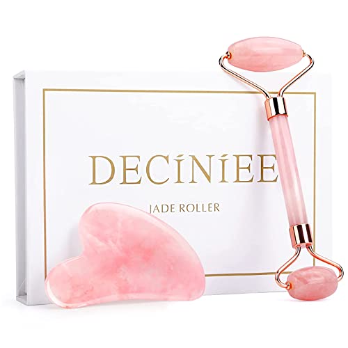 Deciniee Pink Jade Face Roller & Gua Sha Set for Skin Care, Anti-Aging, Relaxation