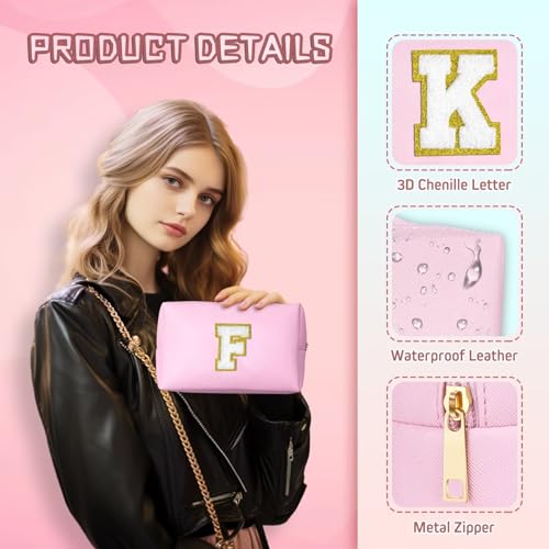 Personalized Initial Makeup Bag for Girls, Waterproof Cosmetic Travel Bag