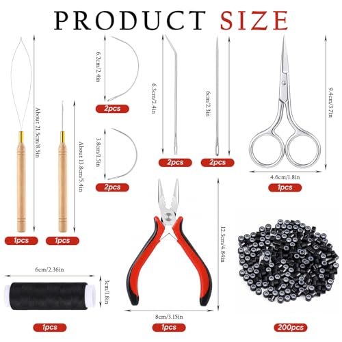 Hair Extension Kit with 200 Micro Beads & 3-Hole Plier