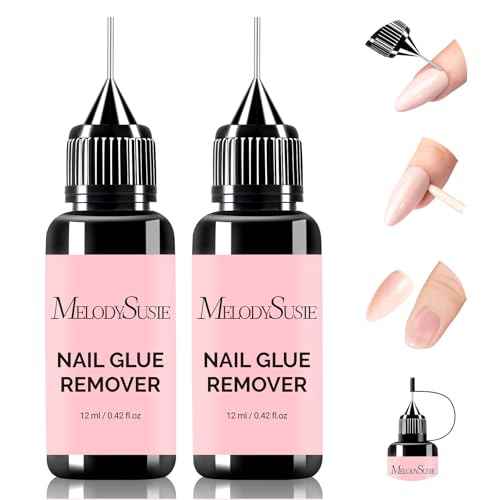MelodySusie 2PCS Nail Glue Remover for Press on Nails, Acetone Free Nail Polish Remover Multi-Functional Liquid for Removing Glue from Nail Tips Full Cover Nails for Home and Salon Use 12ML