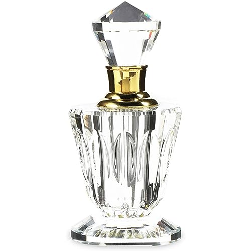Okuna Outpost Crystal Glass Perfume Bottle Set - Refillable Perfume Bottles for Fragrance & Oils - Boudoir Props - Pack of 2, Transparent Glass, Round