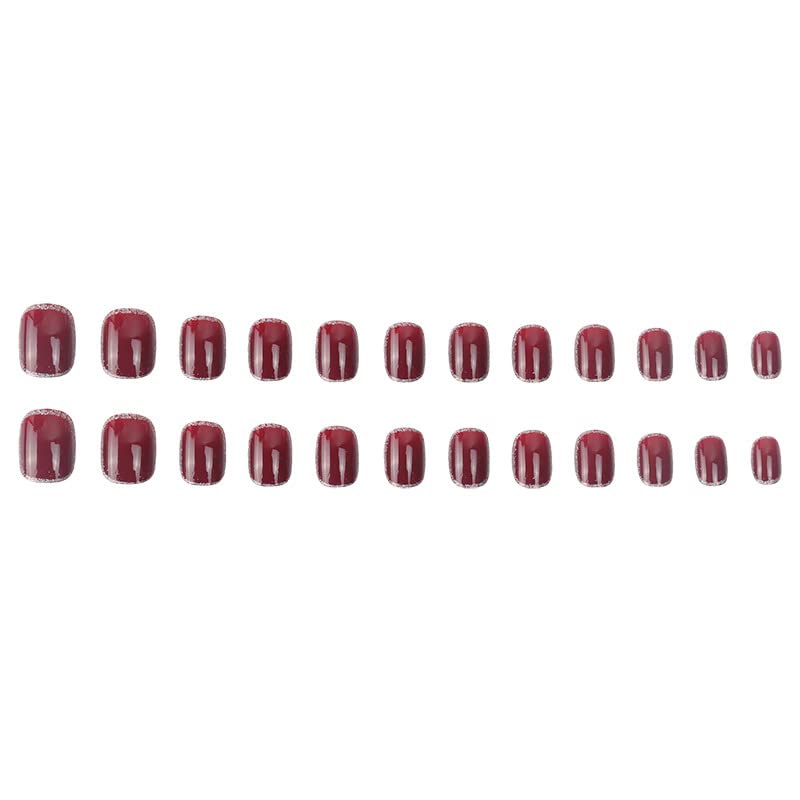 DOUBNINE Press On Nails Short Square Wine Red Square Silver Glitter Acrylic False Nails with Glue Ballerina Gradient Luxury Full Cover Stick On Nails for Women