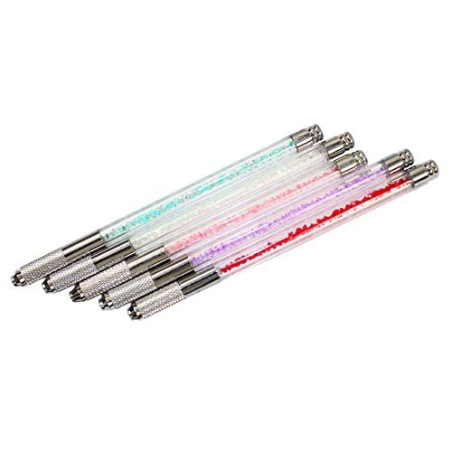 Xiaoyu Crystal Transparent Microblading Pen, Manual Tattoo Eyebrow Pen for Permanent Makeup, One Head, 5PCS