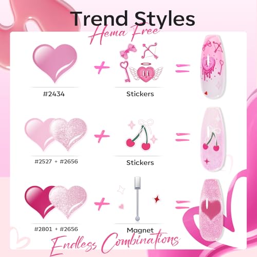 Modelones Pink Gel Nail Polish Set with Cat Eye and Accessories - A4 Pink Girl Variation