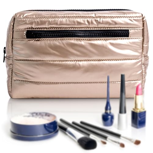 Citi Collective Premium Cosmetic Bag for Women| Makeup Travel Bag, Toiletry Bags for Women| Large Capacity Storage Waterproof Cosmetic Bag for Business, Vacation, or Weekend Traveling (Gold)