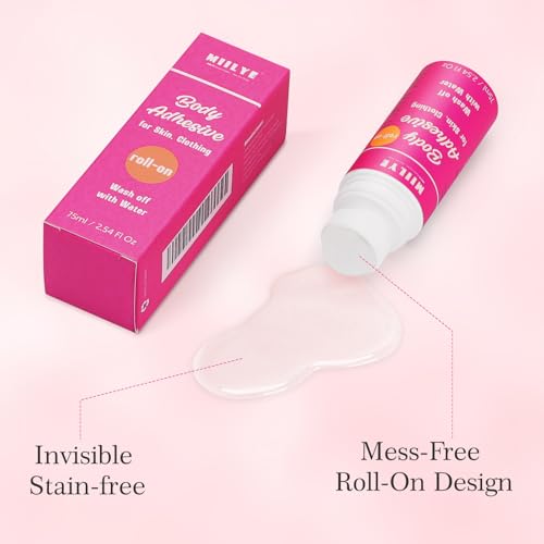 Body Adhesive Roll-On for Skin & Clothing - Sweat Resistant