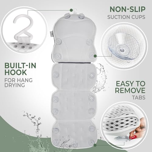 2-in-1 Full-Body Bath Pillow & Free Bath Tray ? Soft 5D Air Mesh Bath Pillows for Tub | Detachable Headrest, Machine Washable, Non-Slip Support