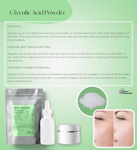 Glycolic Acid Powder (1 Oz/28 Grams) DIY Glycolic Crystal Powder is 99% Pure, DIY Glycolic Acid Peels, Lotion and Serum by Talsen Chemcials