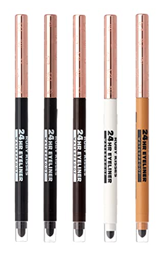Ruby Kisses Waterproof Eyeliner Pencil Set - Long-Lasting, Smudgeproof, 24HR Matte Black, 3 Pack