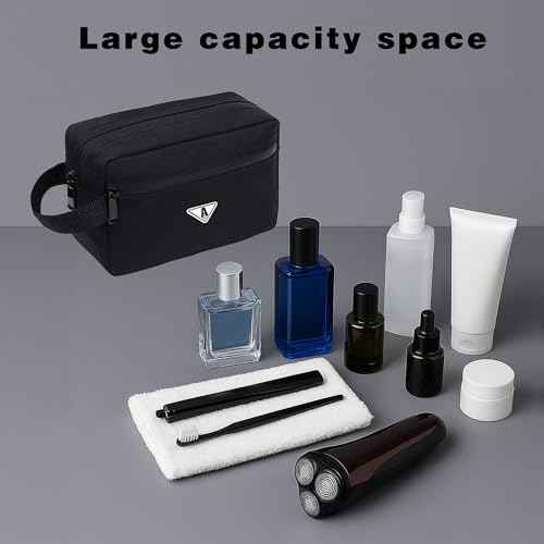 Small Travel Toiletry Bag for Men Women Personalized Initial Toiletry Bag Water-Resistant Mini Bathroom Bag Compact Hygiene Pouch for Travel or Gym (C, Black)