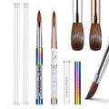 2Pcs Acrylic Nail Art Brushes Size 8, 100% Pure Kolinsky Hair Oval Nail Brush for Acrylic Application, Professional Nail Extension Manicure Tool Striping Nail Drawing Pen for Home