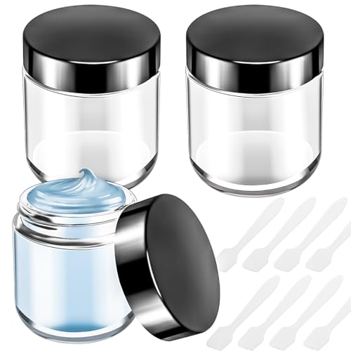MotBach 4oz Glass Jars with Lids - 3 Pack, 120ml (Black Variation) with Inner Liners & Mini Spatulas