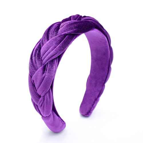 Purple Headbands for Women, Braided Headband Velvet Padded Hair bands, Cute Hair Accessories for Women