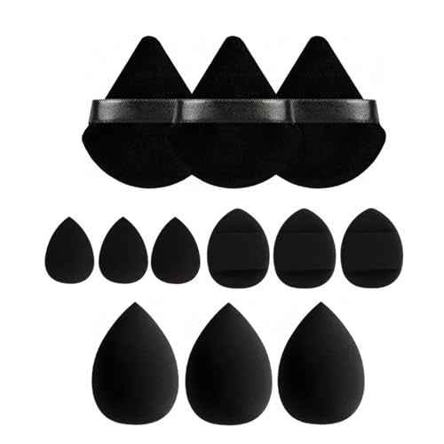 12 pcs Makeup Sponge Blender Sponges for Liquid, Cream, and Powder, Make up sponges for foundation Powder Puff Face Triangle Face Makeup Puff Wet Dry Dual-Use (Black)