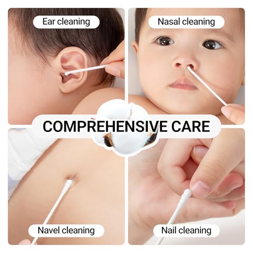 SEEDNUR Organic Baby Cotton Swabs - 400 Pcs Dual-Tip Ear Cleaners