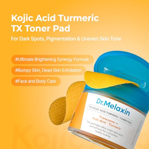 Korean Kojic Acid Turmeric Brightening Toner Pads for Dark Spots - 70 Sheets