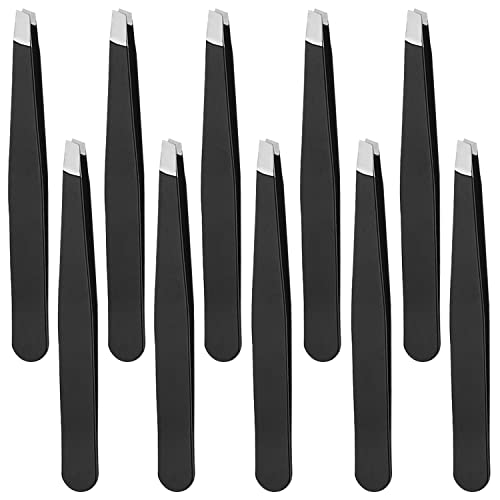 Eyebrow Tweezers Set, 10 Pieces Stainless Steel Tweezers Slant Tip Tweezers Facial Hair Eyebrow Precision Tweezers for Women and Men (Black)