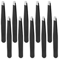 Eyebrow Tweezers Set, 10 Pieces Stainless Steel Tweezers Slant Tip Tweezers Facial Hair Eyebrow Precision Tweezers for Women and Men (Black)