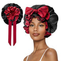 Satin Hair Bonnet for Sleeping with Adjustable Tie Band - Black