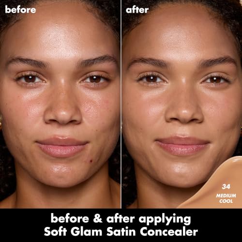 e.l.f. Soft Glam Satin Concealer Medium Cool 34, 0.21 Fl Oz - Hydrating, Long-Lasting