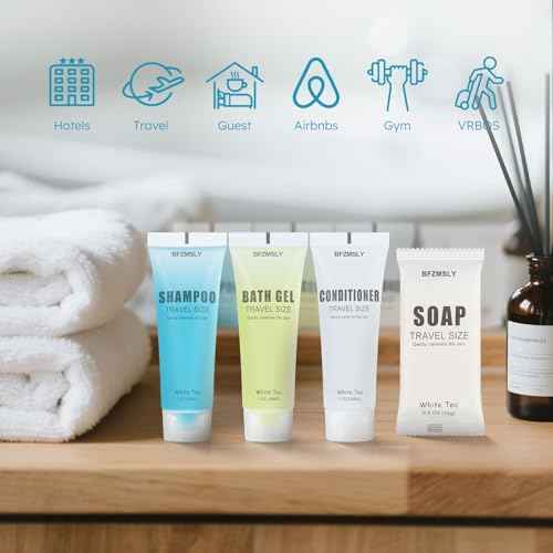 50 Sets Hotel Toiletries Set Bulk, 200 Pcs Travel Mini Bundle Amenities with Shampoo, Conditioner, Body Lotion & Bar Soap - White Tea Scent - Guest Supplies for Airbnb, Motel, Hospitality