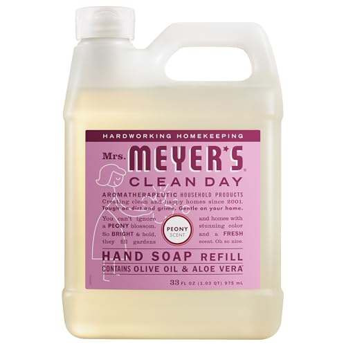 MRS. MEYER'S CLEAN DAY Liquid Hand Soap Refill, Cruelty Free, Hand Wash Made with Essential Oils, Peony Scent, 33 oz
