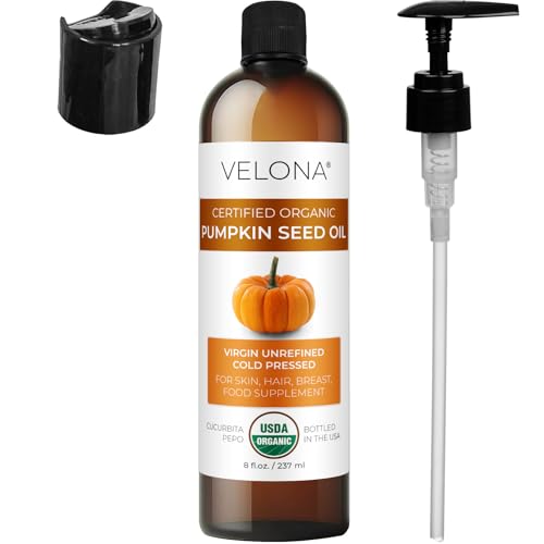 velona Pumpkin Seed Oil USDA Certified Organic - 8 fl oz | 100% Pure and Natural Carrier Oil | Unrefined, Cold Pressed