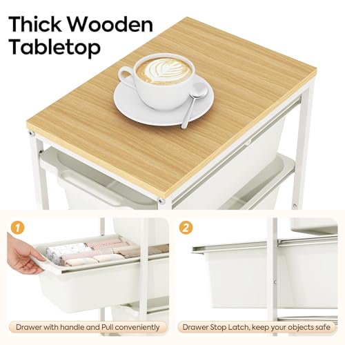 4-Drawer Rolling Storage Cart with Wooden Top & Lockable Wheels